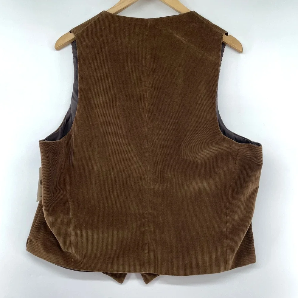 Allen Edmonds Vest‎ Men 44R Corduroy Brown Lined Waistcoat Cowboy Western Casual